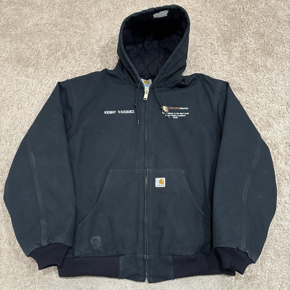 Vintage Carhartt Hooded Active Jacket Men's XL Black Quilt Lined USA J140 BLK
